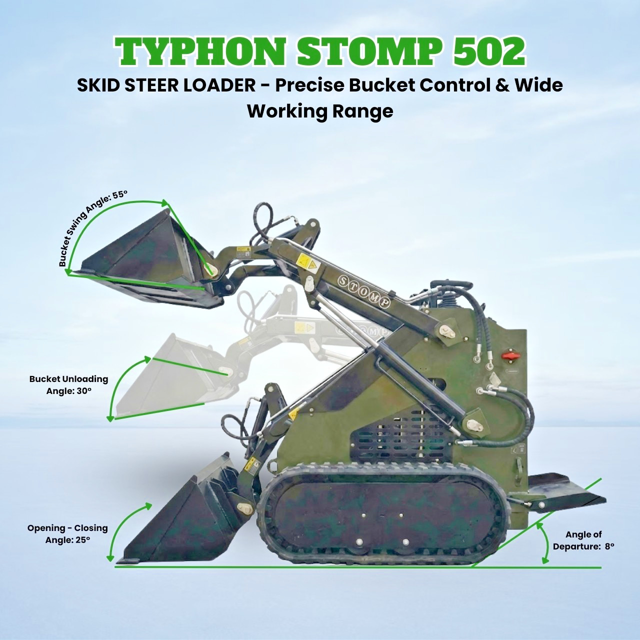 FreeShip TYPHON STOMP 502 1958lbs Mini Skid Steer Loader 22.1HP Honda Gas Engine