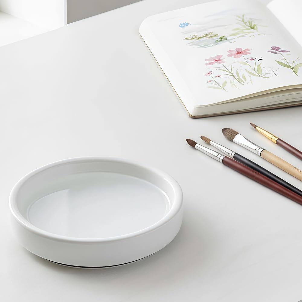 2 Pack Ceramic Watercolor Palette 5 Layers Mixing Trays Set Round Porcelain