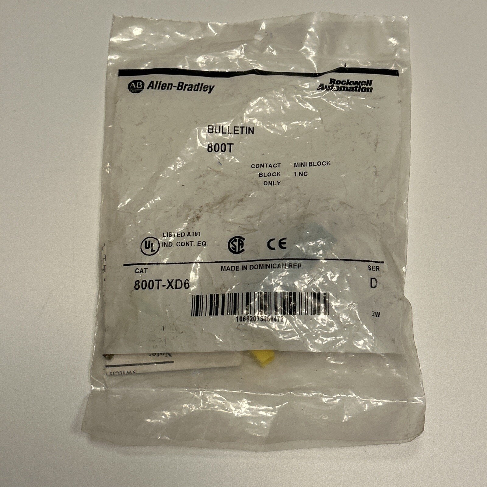 NEW ROCKWELL AUTOMATION ALLEN BRADLEY 800T-XD6 MINI CONTACT BLOCK SERIES D