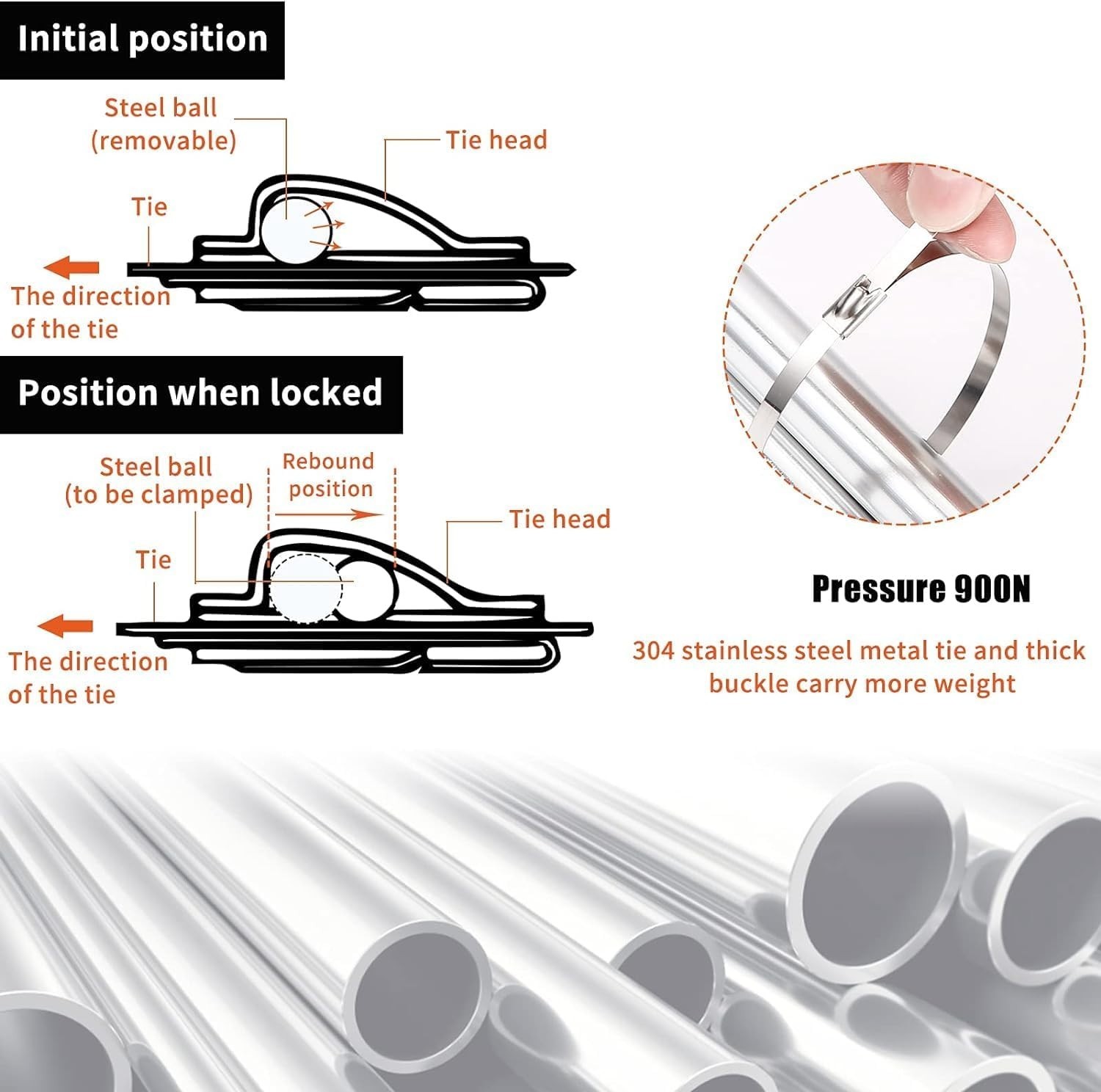 Cable Tie Tool Gun Stainless Steel Cable Tie Tool With 100pcs Metal Zip Ties