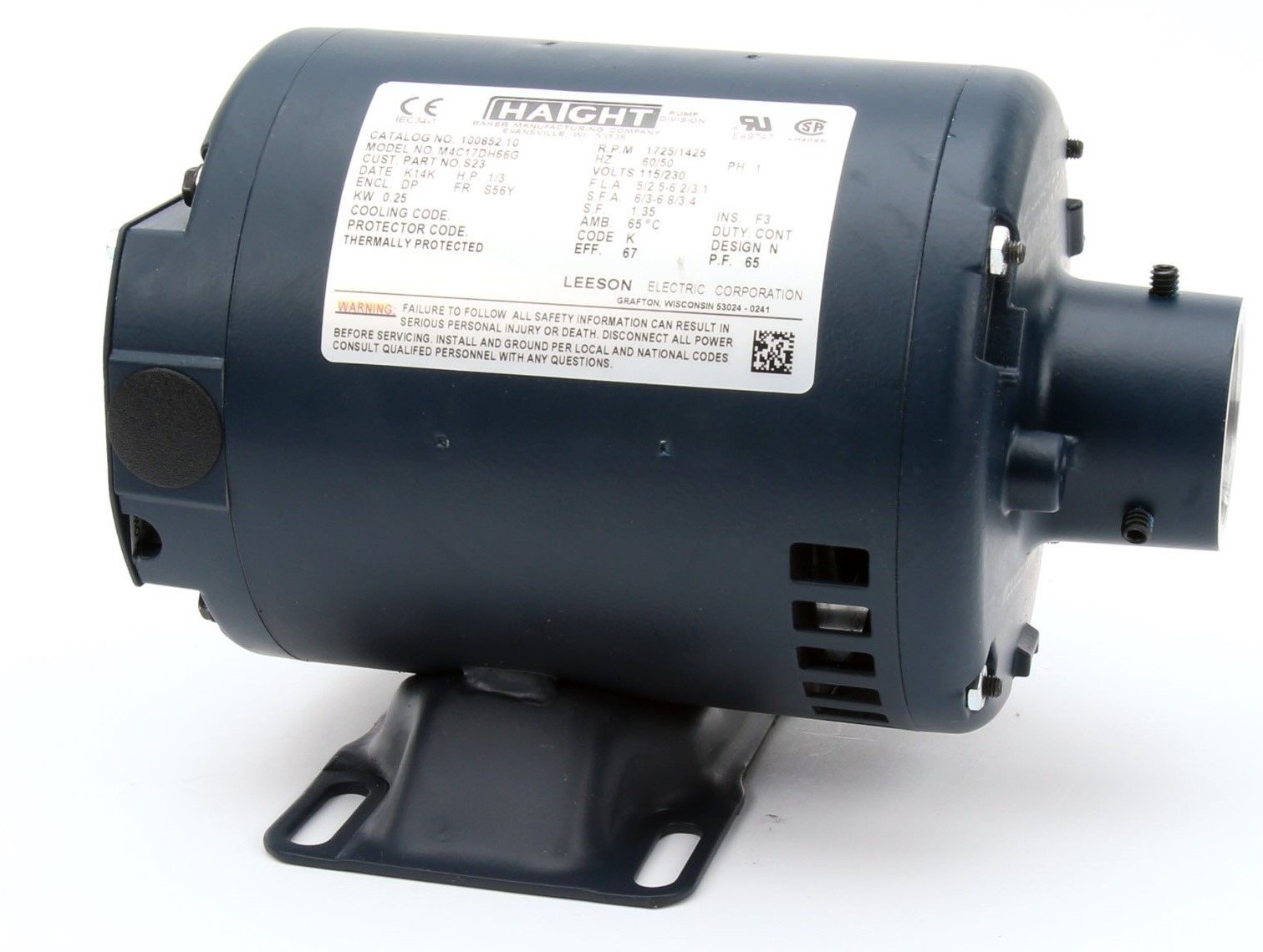 Haight NEW PUMP MOTOR 100852.10 1/3hp PH1 115/230V M4C17DH66G S23 1725/1425