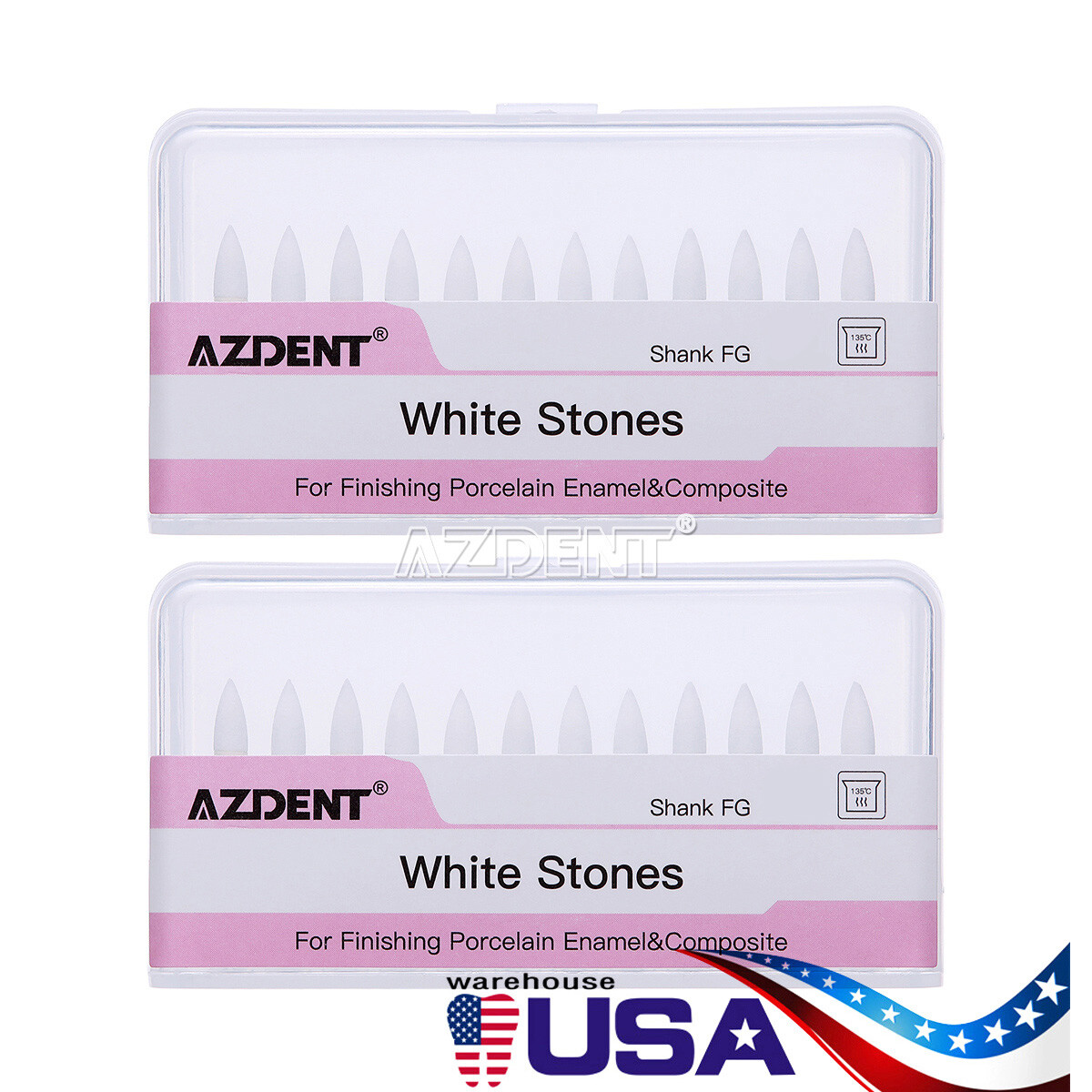 10packs Dental Flame Mounted White Stone Polishing Burs FG Abrasion Point Burs