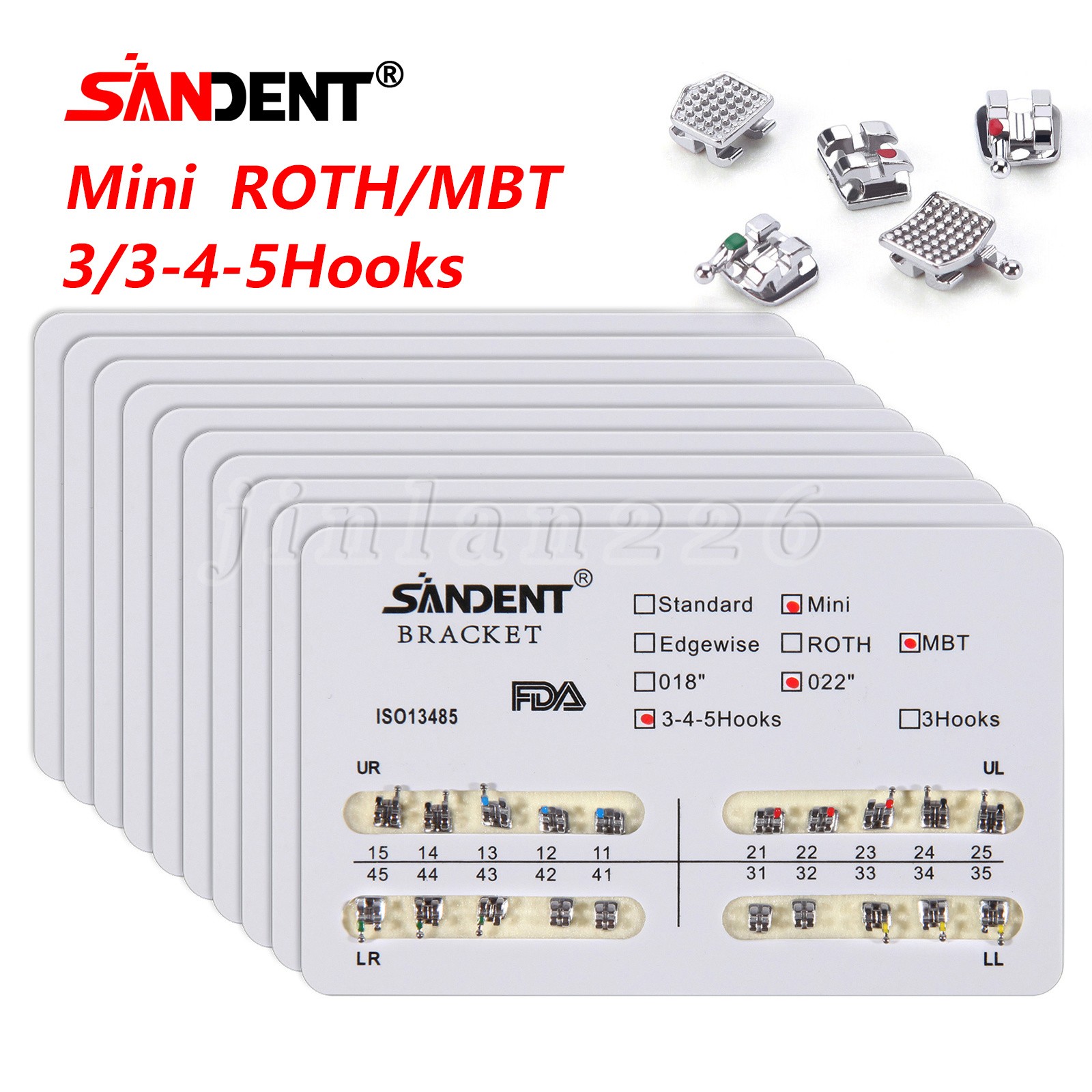 10 Packs Dental Metal Brackets Brace Mini/Standard Roth/MBT Slot.022 3/345 Hooks