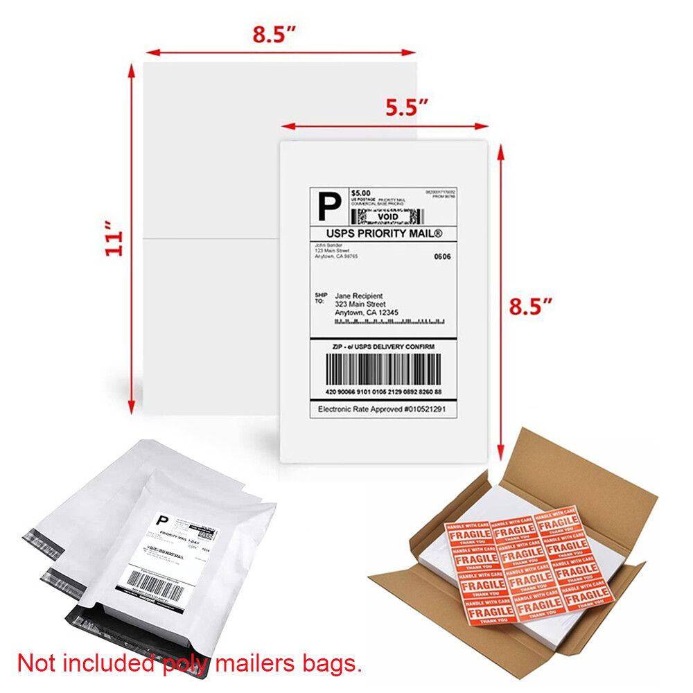 50-1000 Shipping Labels Half Sheets Blank 8.5″ x 5.5″ Self Adhesive 2 Per Sheet