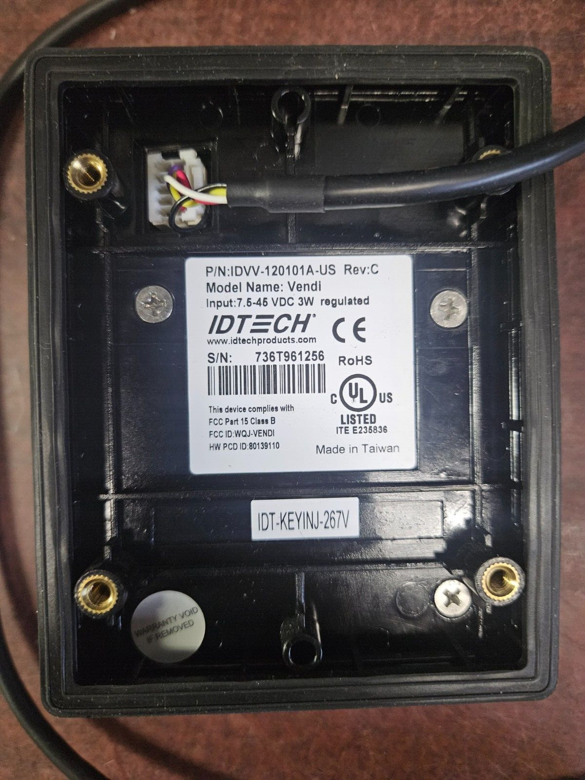 USA TECHNOLOGIES CANTALOPE CARD SWIPER ID TECH IDVV-120101A-US IDVV120101 (USED)