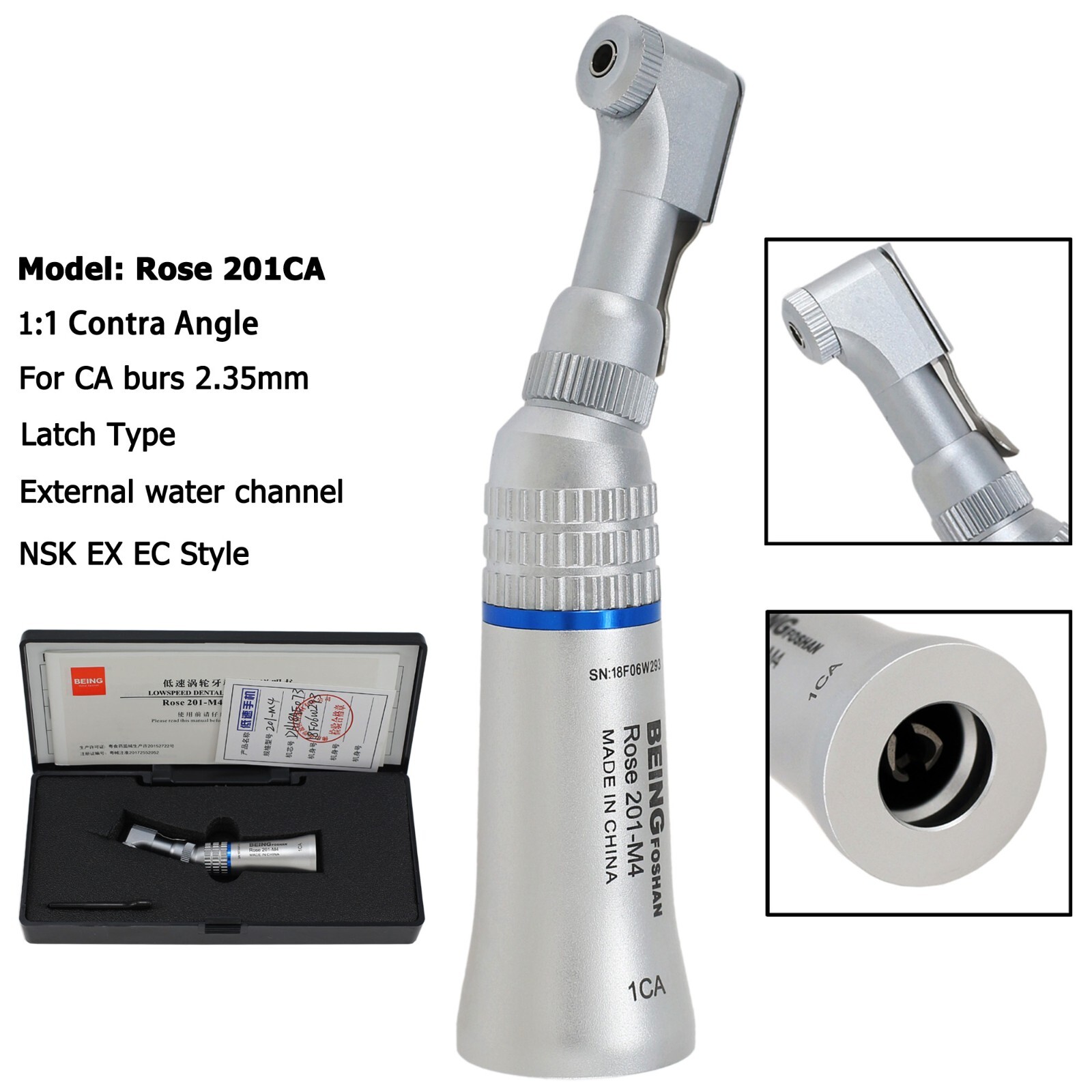 BEING Dental Low Speed Straight Handpiece Air Motor Contra Angle Latch Push NSK
