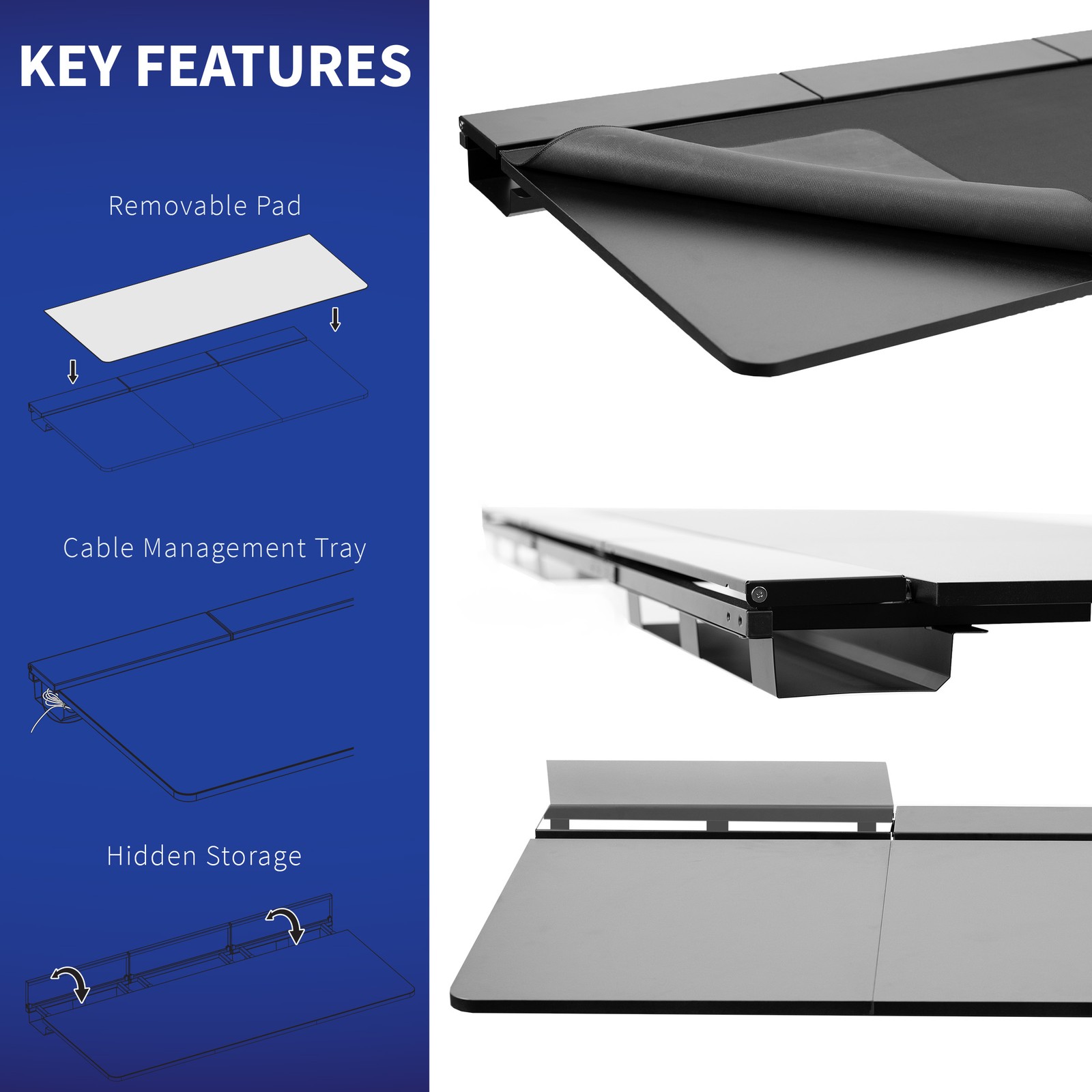 VIVO Black 60″ x 30″ Concealed Cable Table Top w/ Pad for Standing Desk Frames