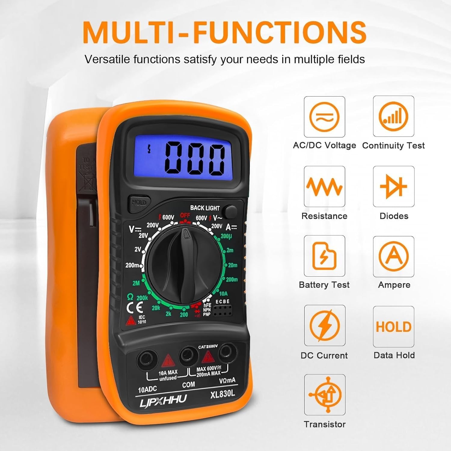 High-Quality Orange & Black Digital Multimeter – Ideal for Home and Workshop Use