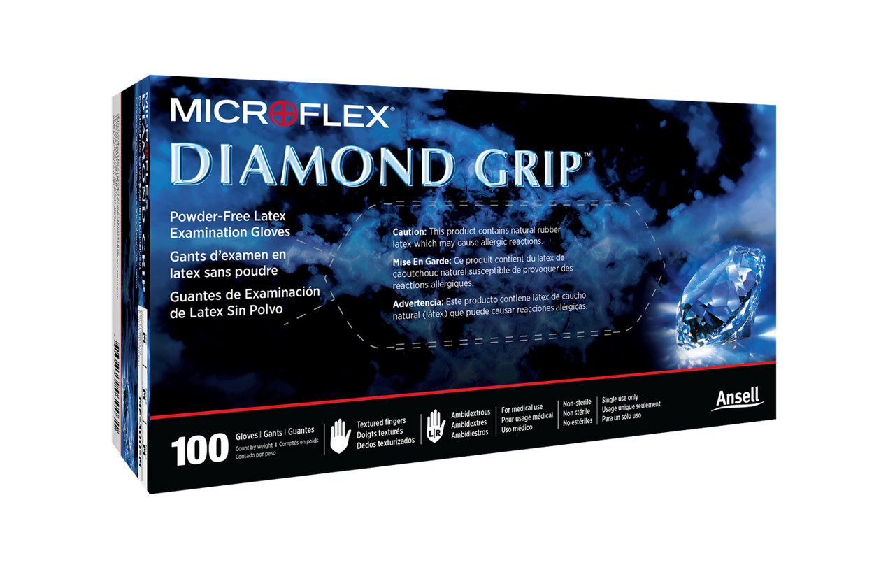 Microflex Diamond Grip Latex Gloves, LARGE, 10 boxes of 100 ea, 1000 pcs Total
