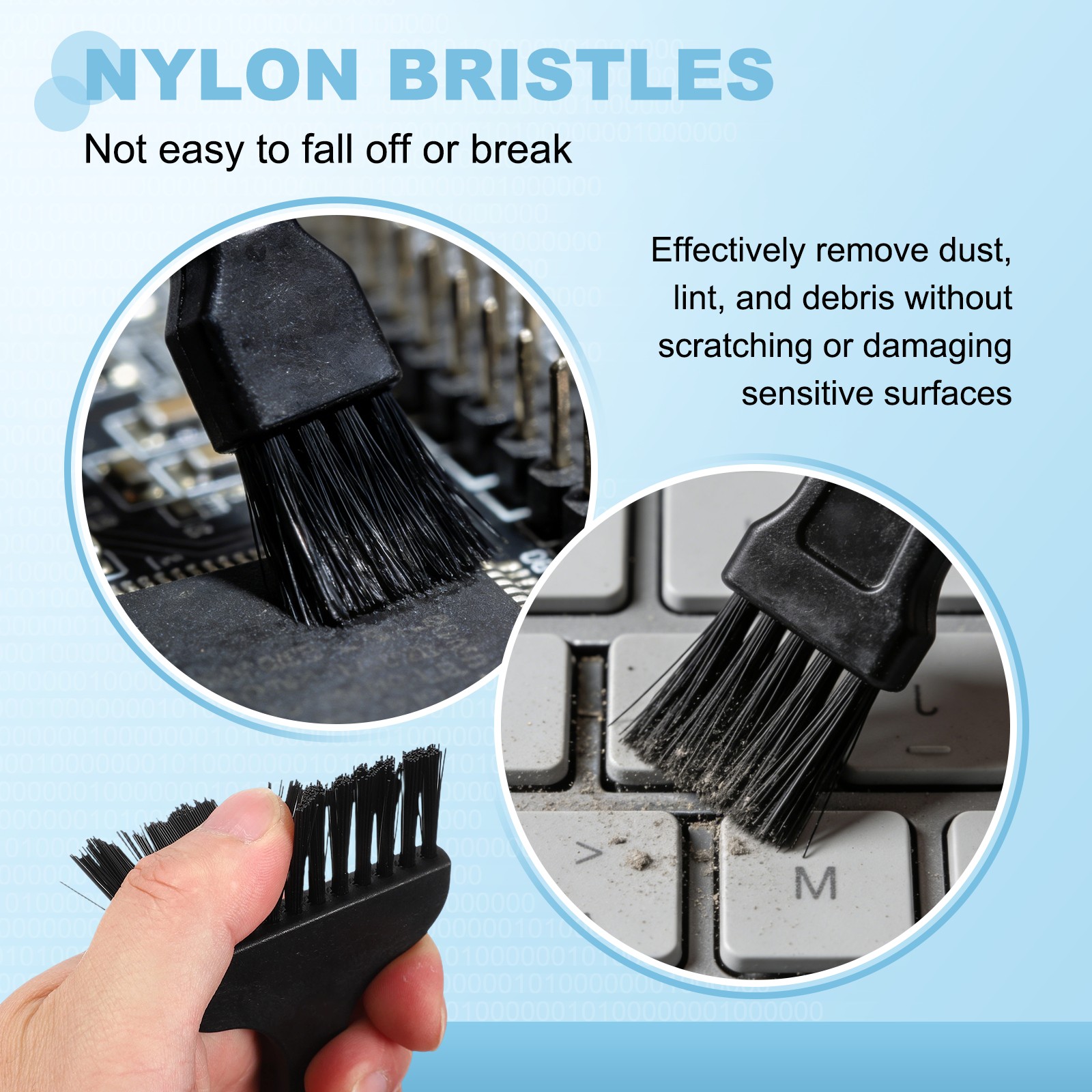 ESD Brush, 3Pcs Electronic Cleaning Brush Set Flat, 25x62mm Bristles