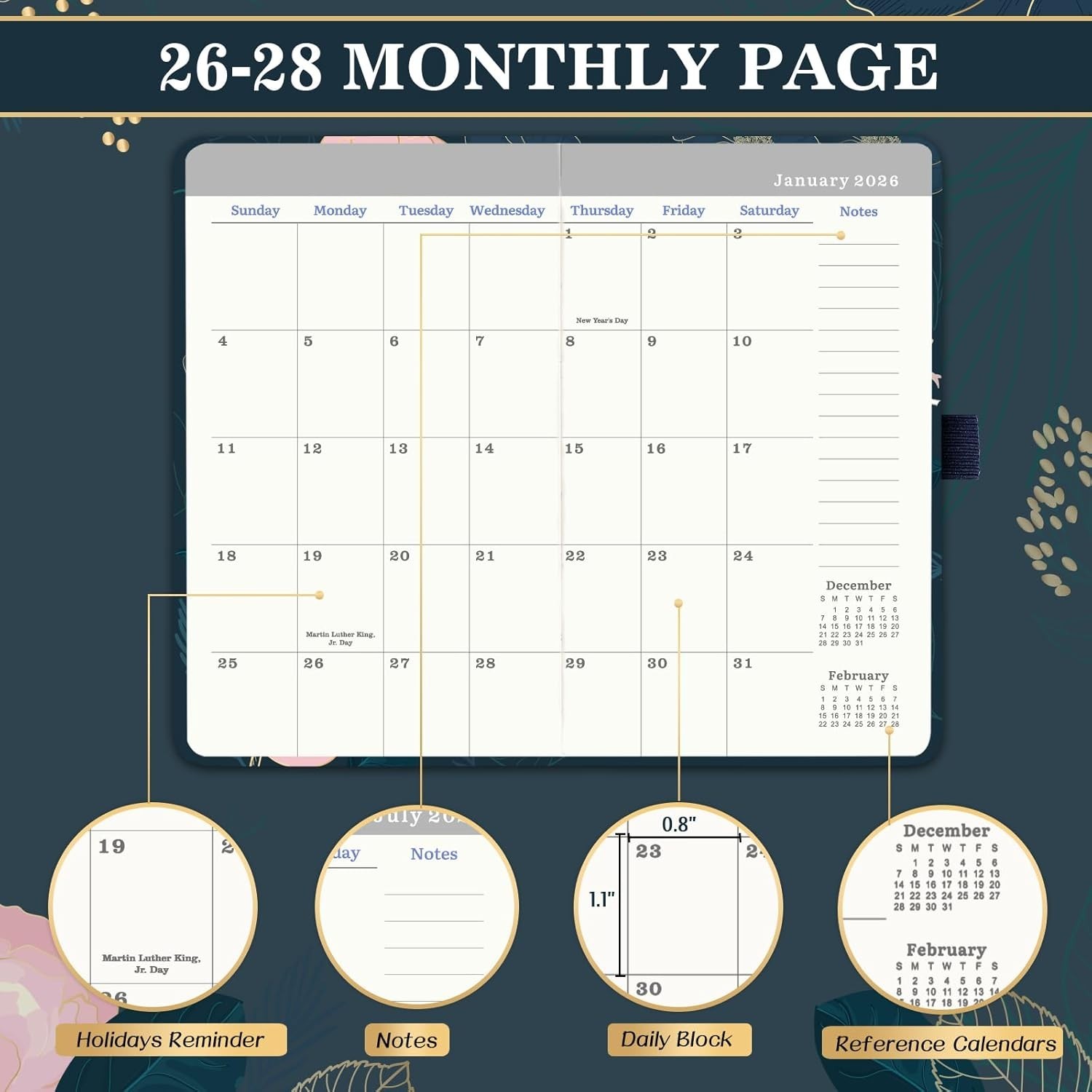Stylish 2026-2028 Pocket Planner: Flexible 3- Monthly Planner, 6.3″ x 3.8″