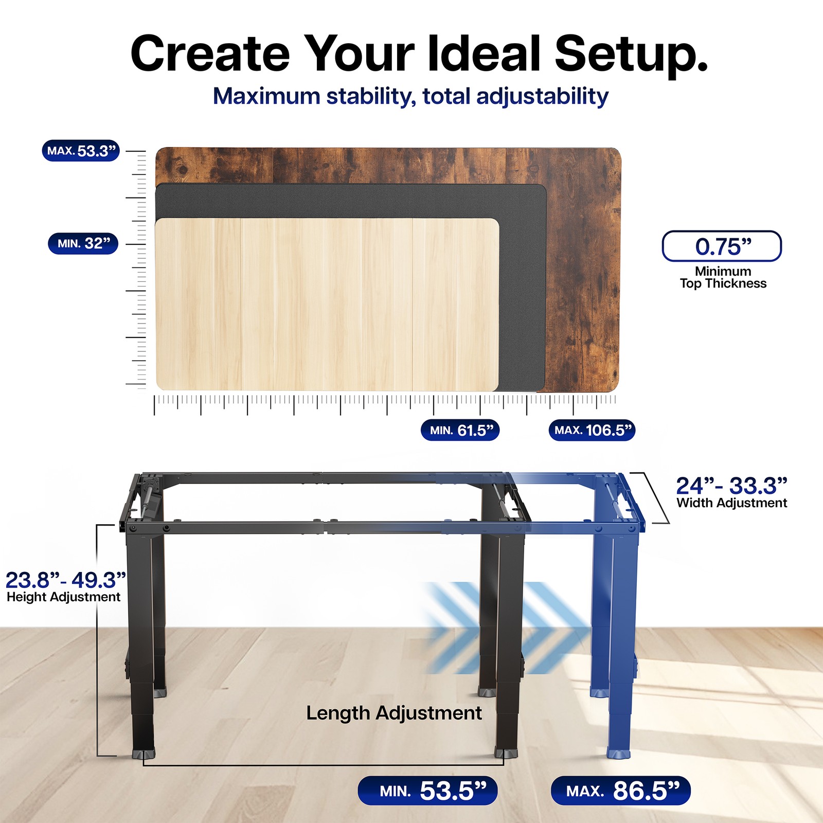 VIVO Black Premium Electric Dual-Motor Height Adjustable 4-Leg Desk Frame