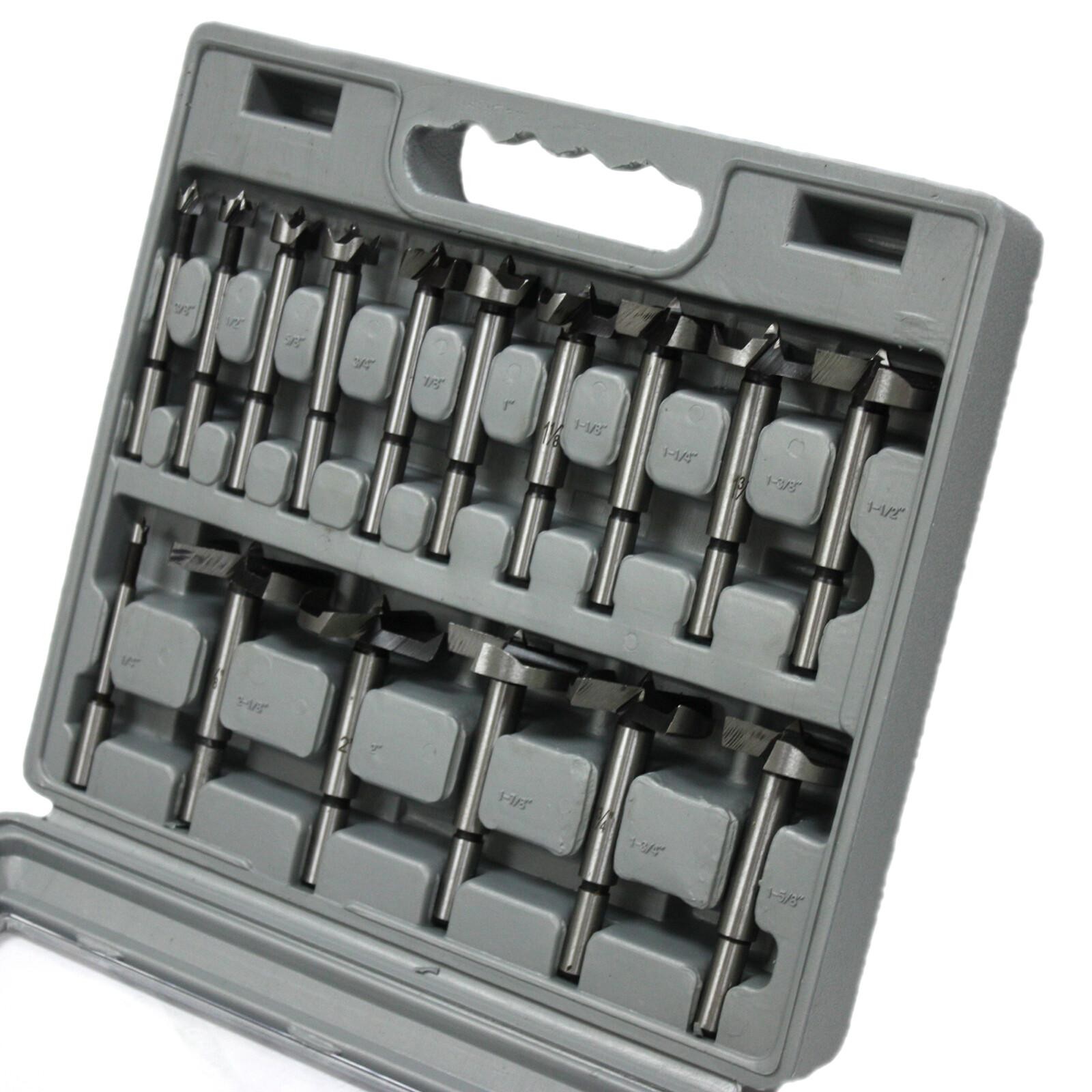 NEW 16PC FORSTNER WOOD BORING AUGER DRILL BIT HOLE SAW SET PLASTIC CASE