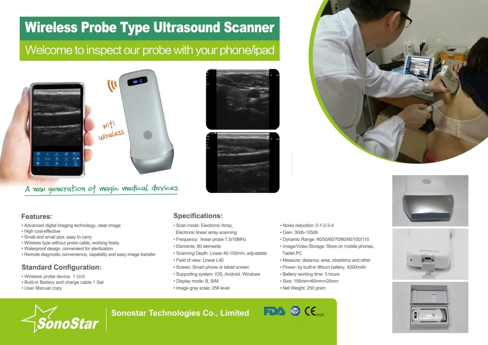 Wireless Ultrasound Probe Scanner Portable Machine Support iOS Android Windows