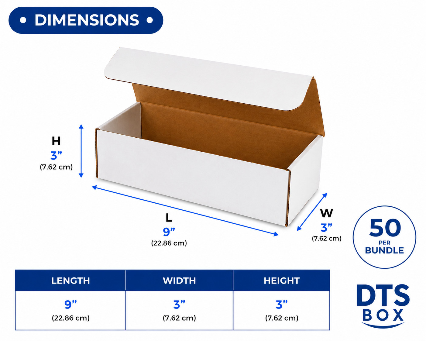 50 Pack 9x3x3 White Corrugated Shipping Mailer Packing Box Boxes 9” x 3” x 3”