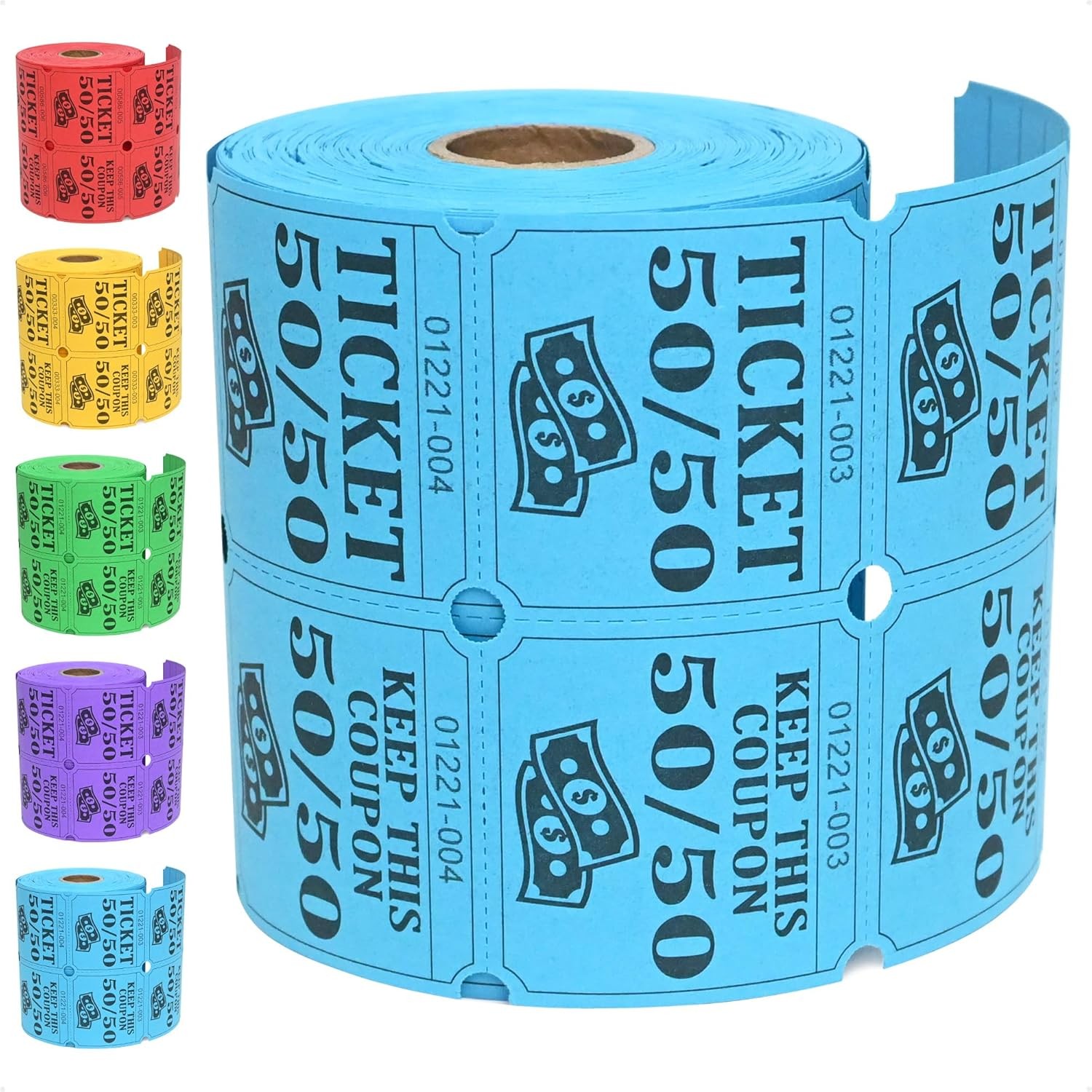 ESSENTIAL 500 Double Roll Raffle Tickets, 50/50 Cards, Entry Form Blue