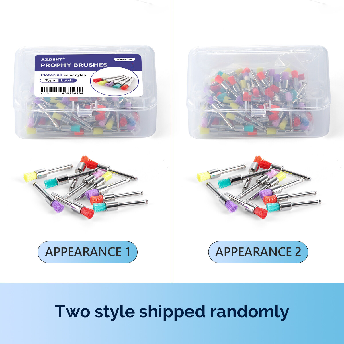 100pcs de cepillos de pulido de nailon dental Copas profilácticas RA tipo plano