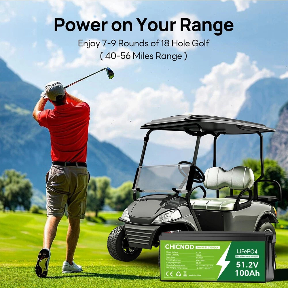 48V 100Ah 5120Wh LiFePO4 Lithium Battery Built-in BMS Deep Cycles For Golf Cart