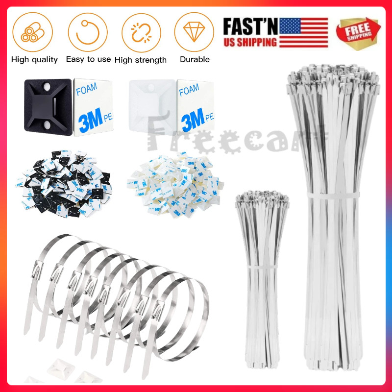 100PCS Metal Zip Ties Stainless Steel Heavy Duty Self-Locking Cable Ties Lock US