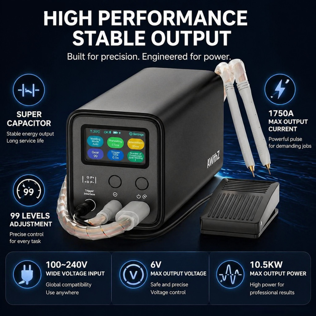 AWithZ UF20B Professional Spot Welder 10.5KW 99 Gears Auto/Manual/Foot for 18650