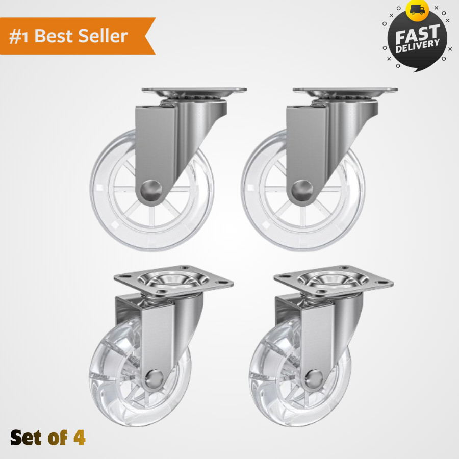 4pack Swivel Transparent Casters, Modern Furniture Wheels for Rolling Carts