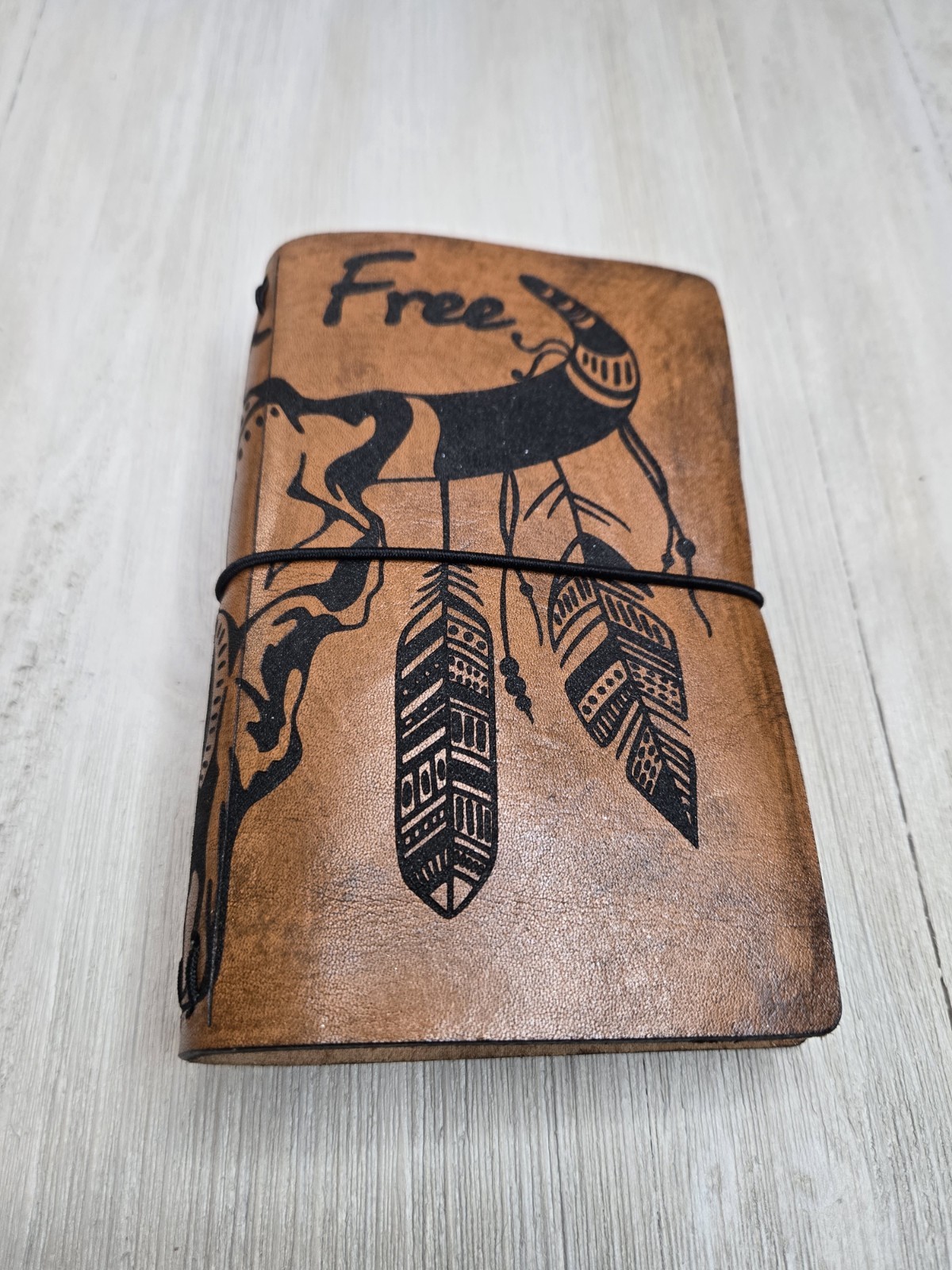 Cow Skull Boho Leather Passport Journal Planner Notebook Refillable Banded 6″