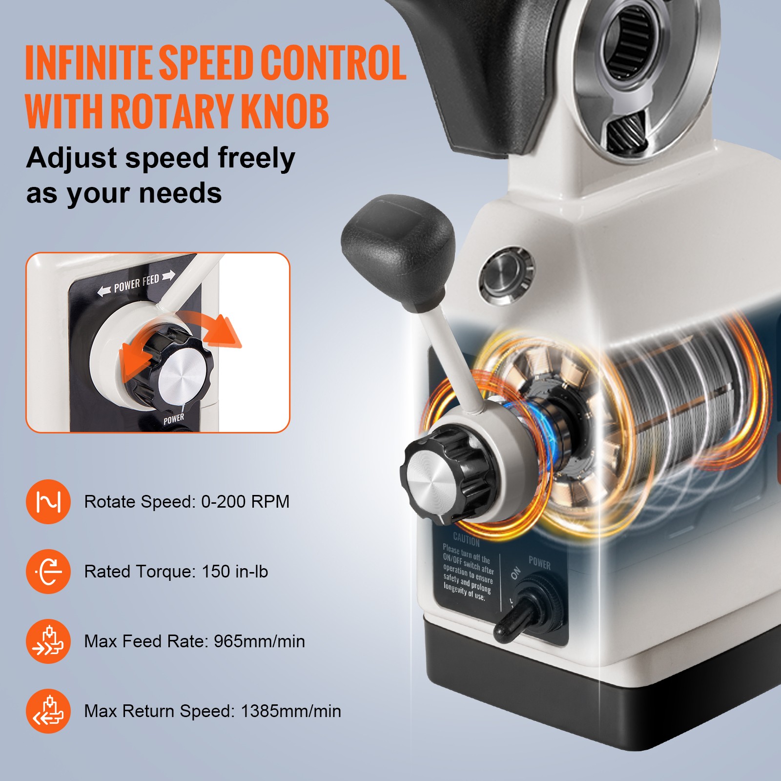 Power Feed X-Axis 150 Lbs Torque for Bridgeport Type Milling Machines 0-200 RPM