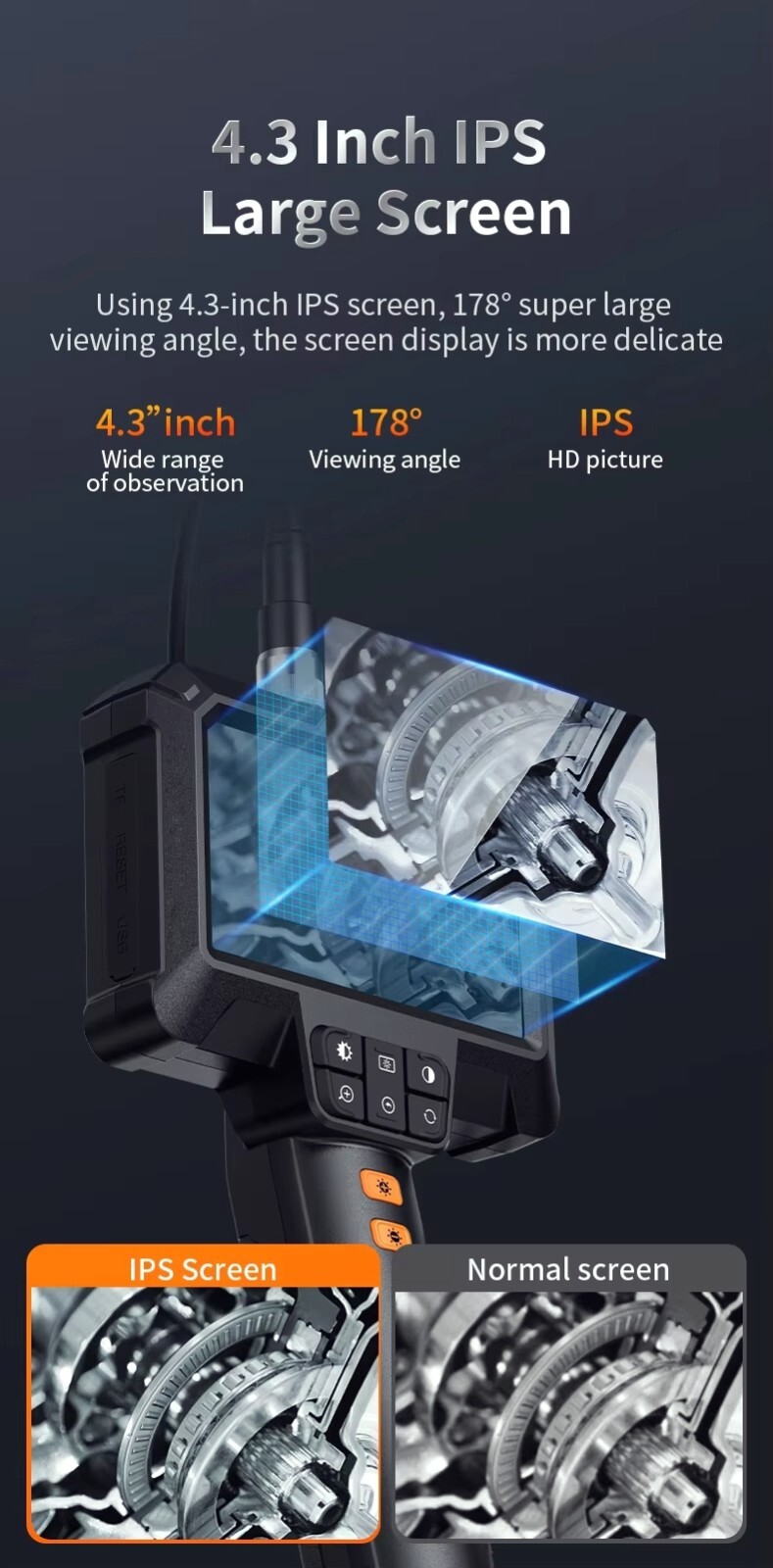 4.3″ IPS 1080P HD Screen Handheld Industrial 5m Endoscope Camera Pipe Waterproof
