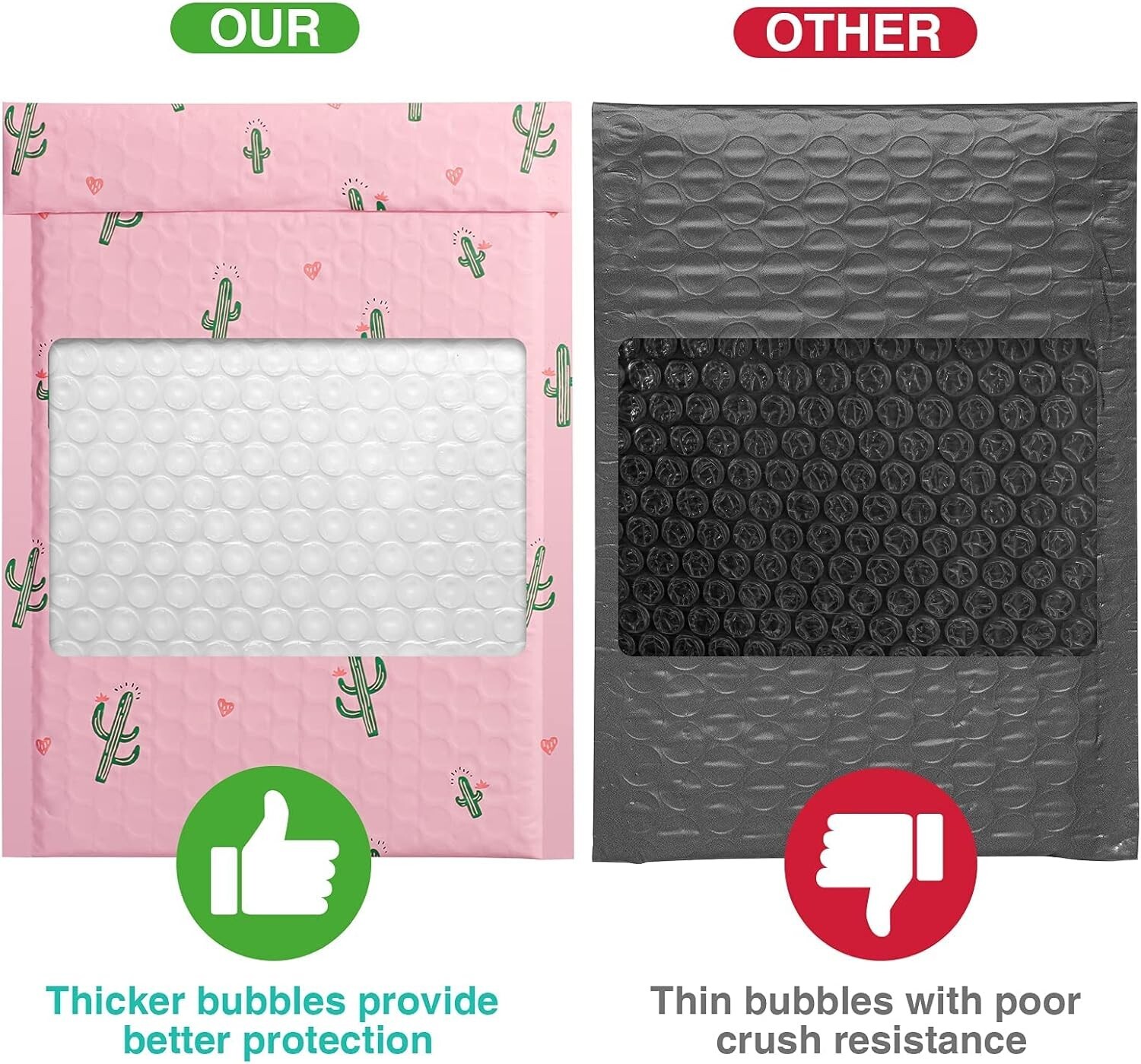 Jiaro Pack Cute Cactus Bubble Mailer Flower Padded Envelope Mailing 6×10″ 100Pcs