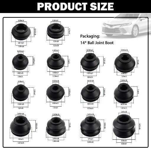 14PCS Tie Rod Boot Kit, Multi-Size Rubber Ball Joint Boot Replacement for Water