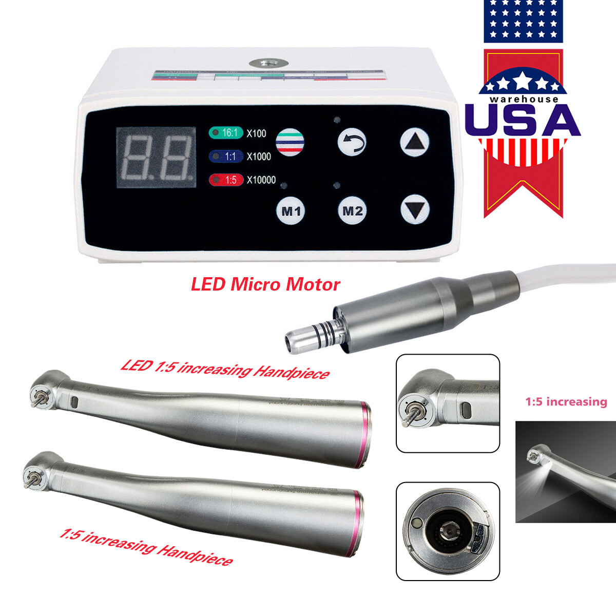 NSK Style Dental Brushless LED Micro Motor /1:5 Increasing Handpiece