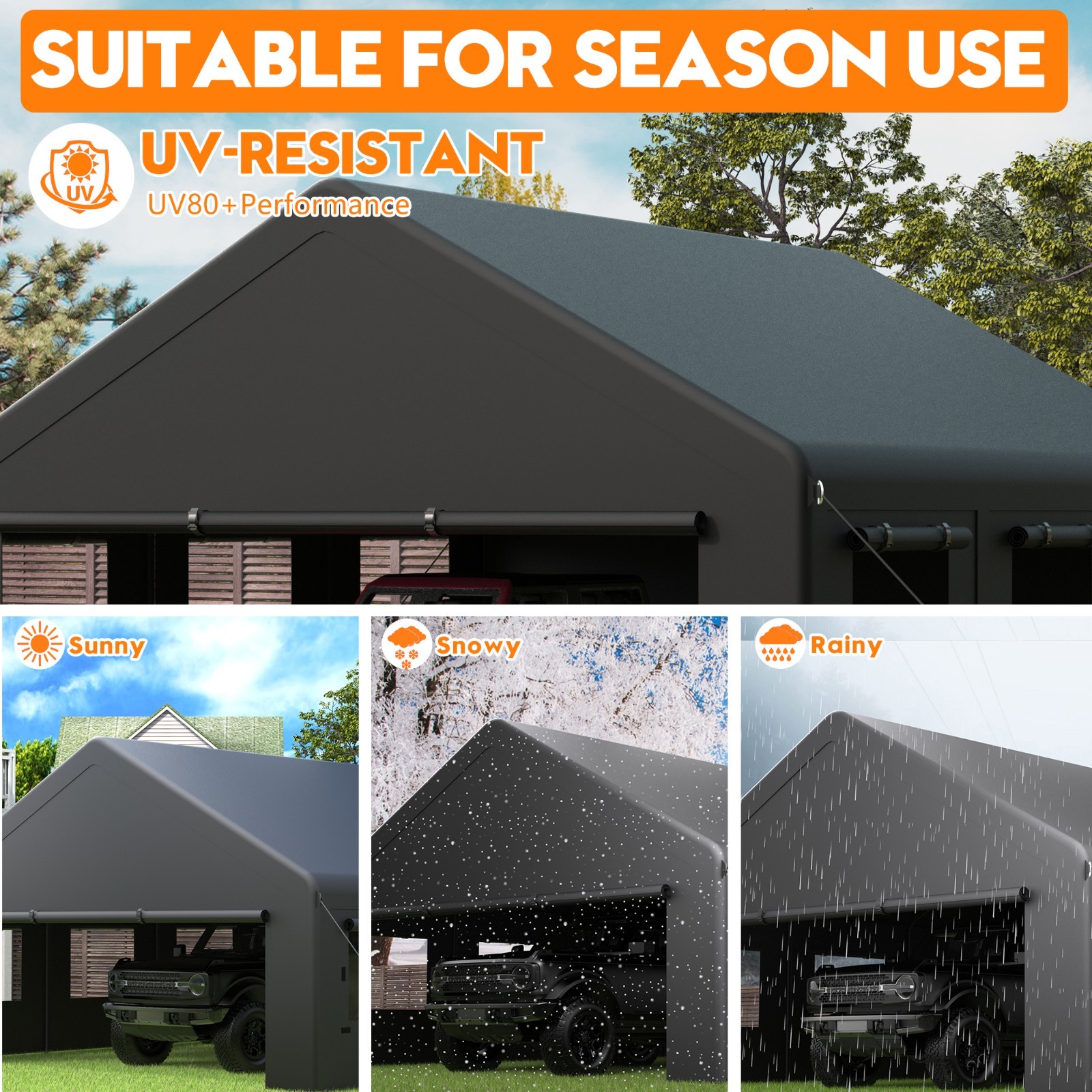 20’x20 ‘Outdoor Carport Canopy, Portable Garage Shelter with Side-Opening Door