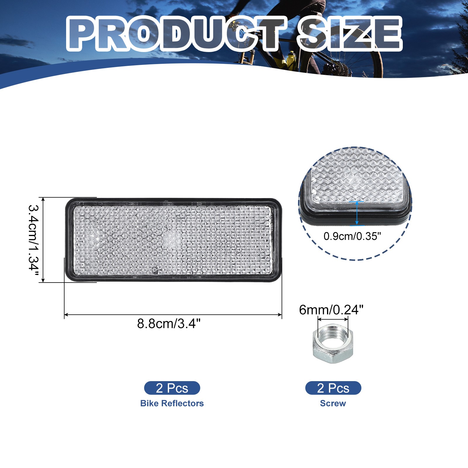 2PACK Rectangle Rear Reflectors Safety Reflective Warning Plastic White