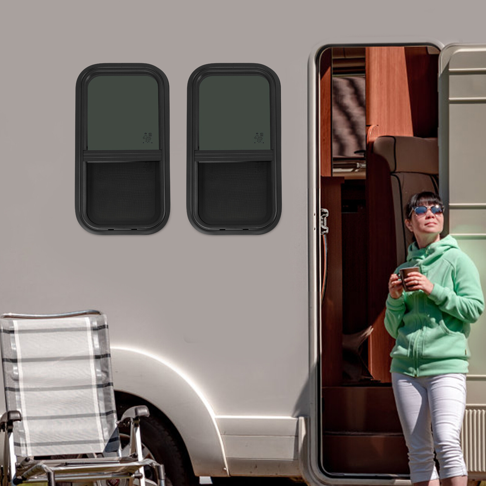 2PCS RV Window Vertical Slide Window 12 x 24in with Trim Rings for Cargo Trailer