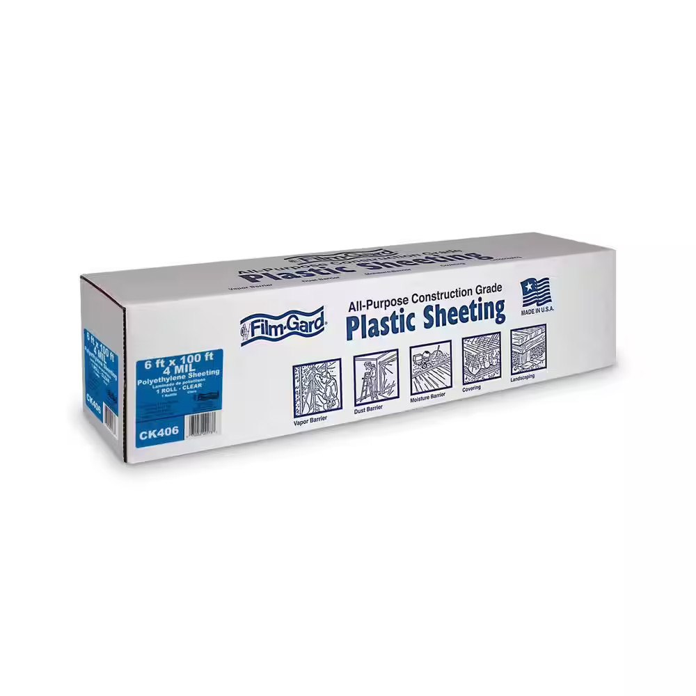Plastic Sheeting 4 Mil X 6 Ft. X 100 Ft. Polyethylene Clear 1 Pk