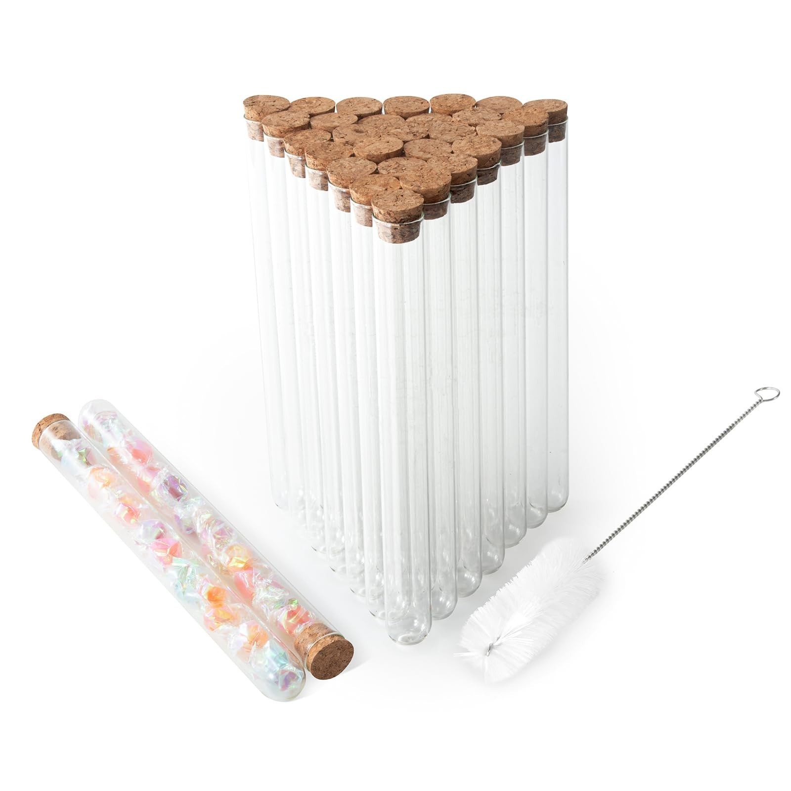 30pcs 20ml Glass Test Tubes with Cork Stoppers for Experiments and Plants