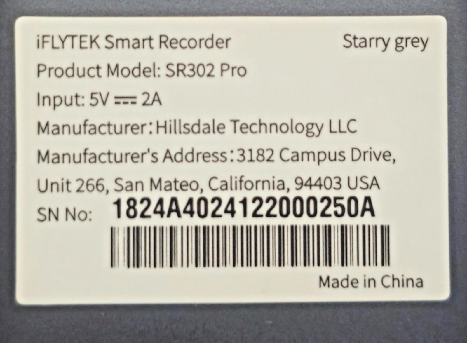 iFLYTEK SR302 Pro Smart Voice Recorder Starry Grey- Very Clean- no box