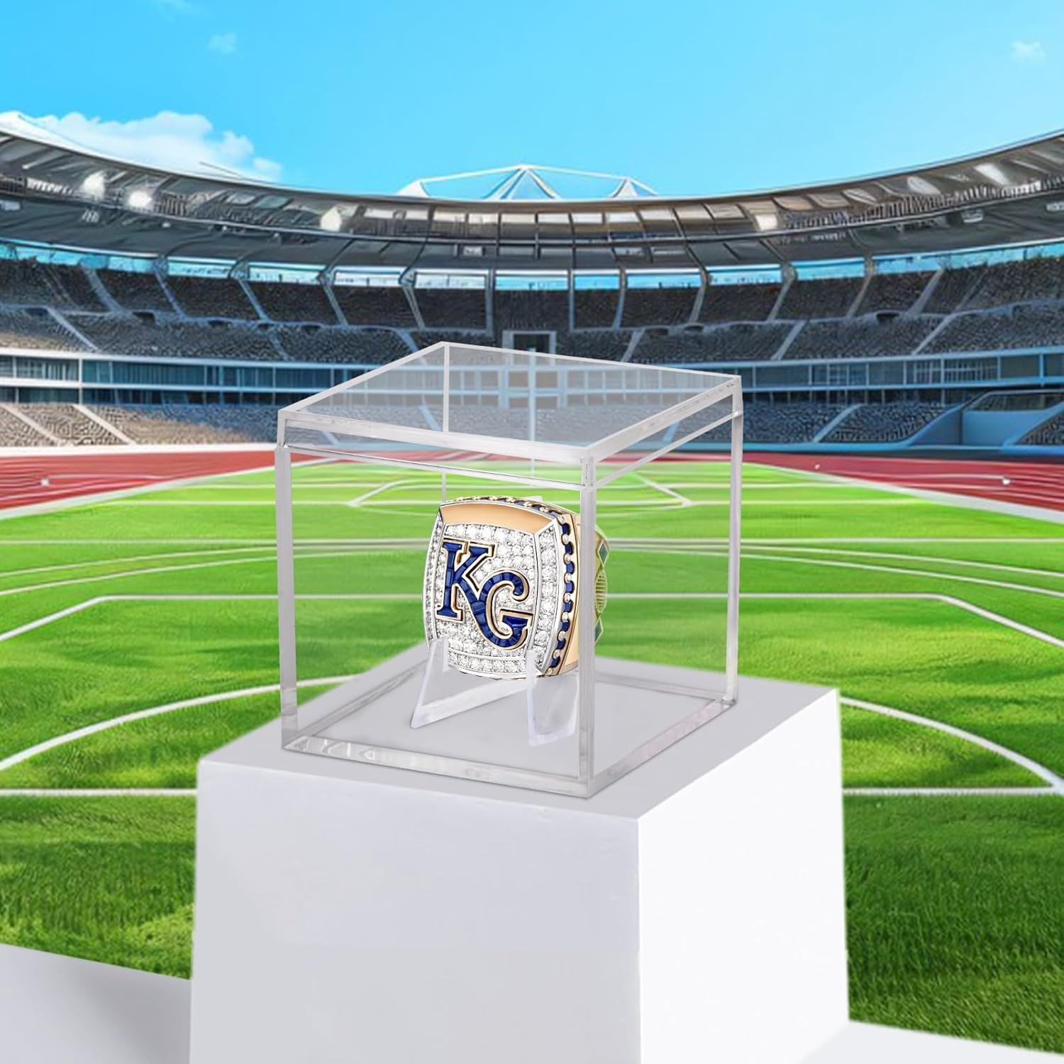 Clear Acrylic Championship Ring Display Case, Memorabilia Stand 1-Pack,