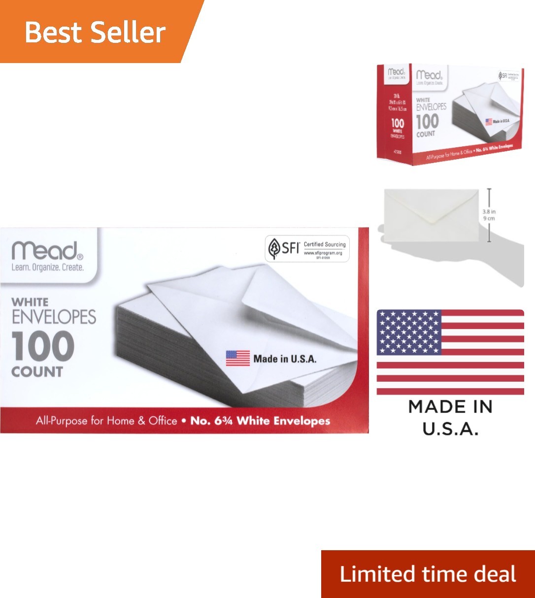 Meadwestvaco 100 Count White Gummed Security Envelopes, 6 3/4″ for Business Use