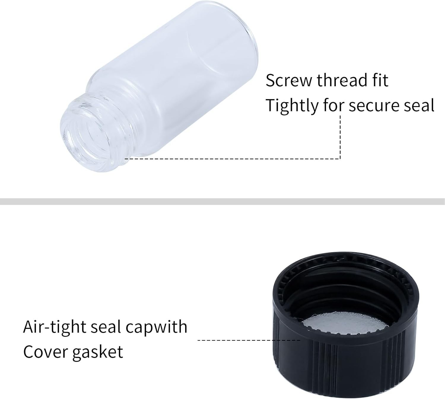 2 or 10 Pc 5ml Mini Clear Glass Vials with Plastic Screw Caps for Essential Oils