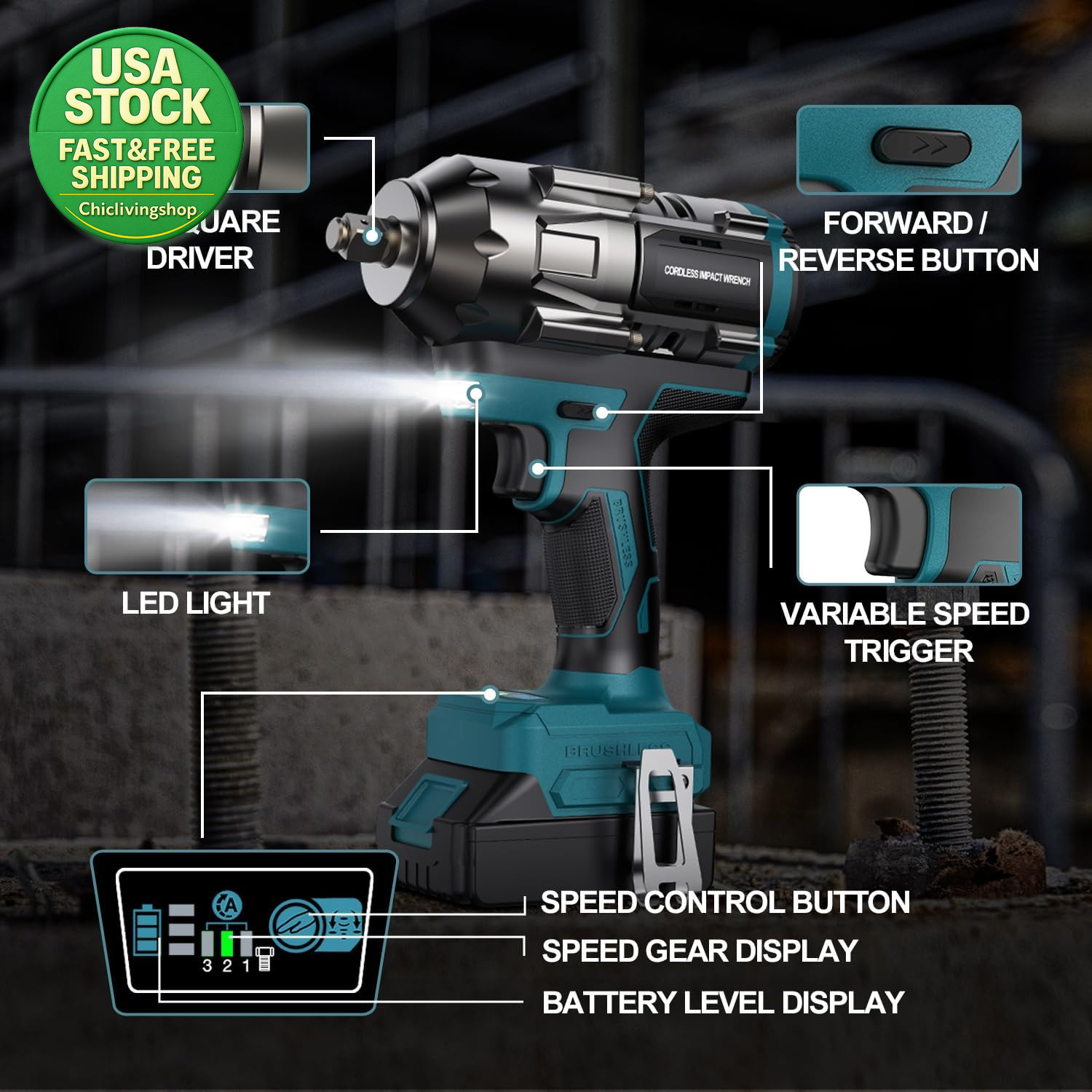 Cordless Impact Wrench Makita 18V 1 2 Brushless High Torque 900 Ft-Lbs 4-Speed