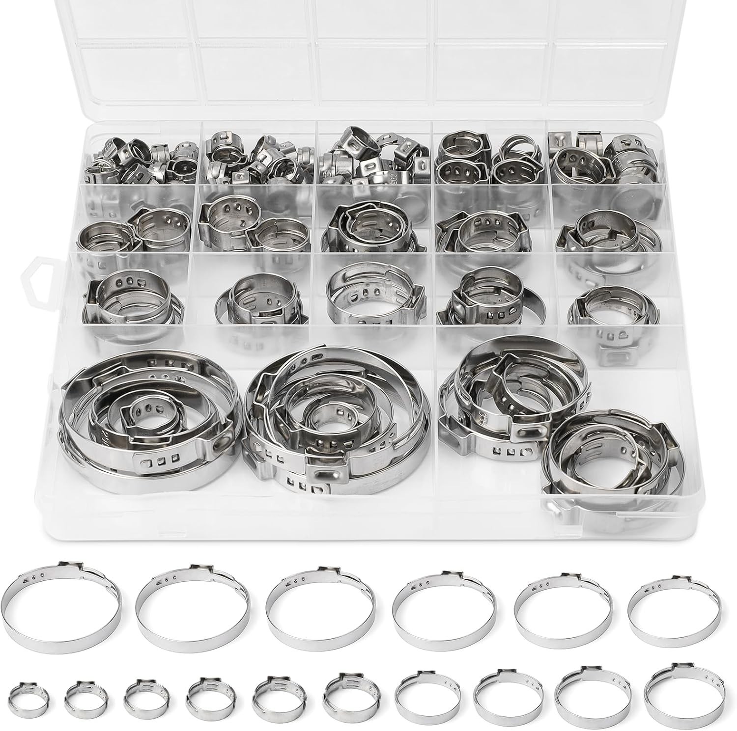 Single Ear Hose Clamps, Oetiker Clamps, 117Pcs(5.3mm-48.5mm) Crimp Pipe 16 Size