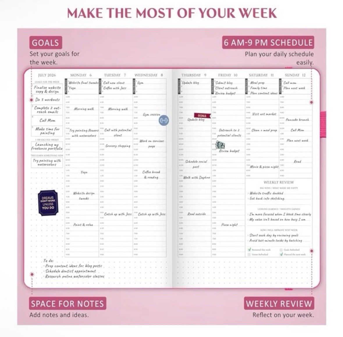 Legend Planner | Hourly Planner 2026 | A5 5.5×8.3 | Hot Pink & Gold | SEALED