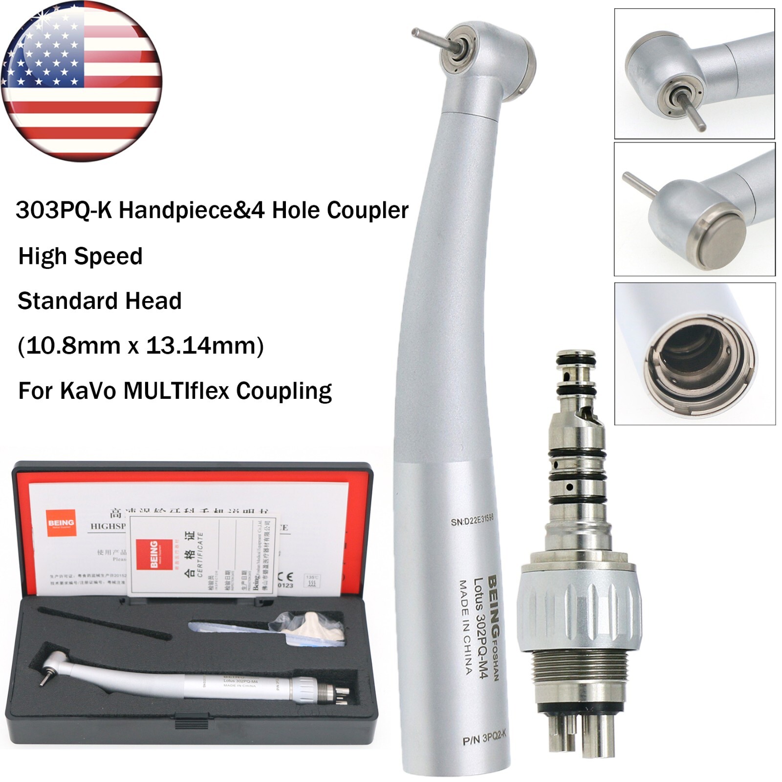 BEING Dental High Speed Fiber Optic Turbine Handpiece fit KAVO Coupler 4/6 Holes