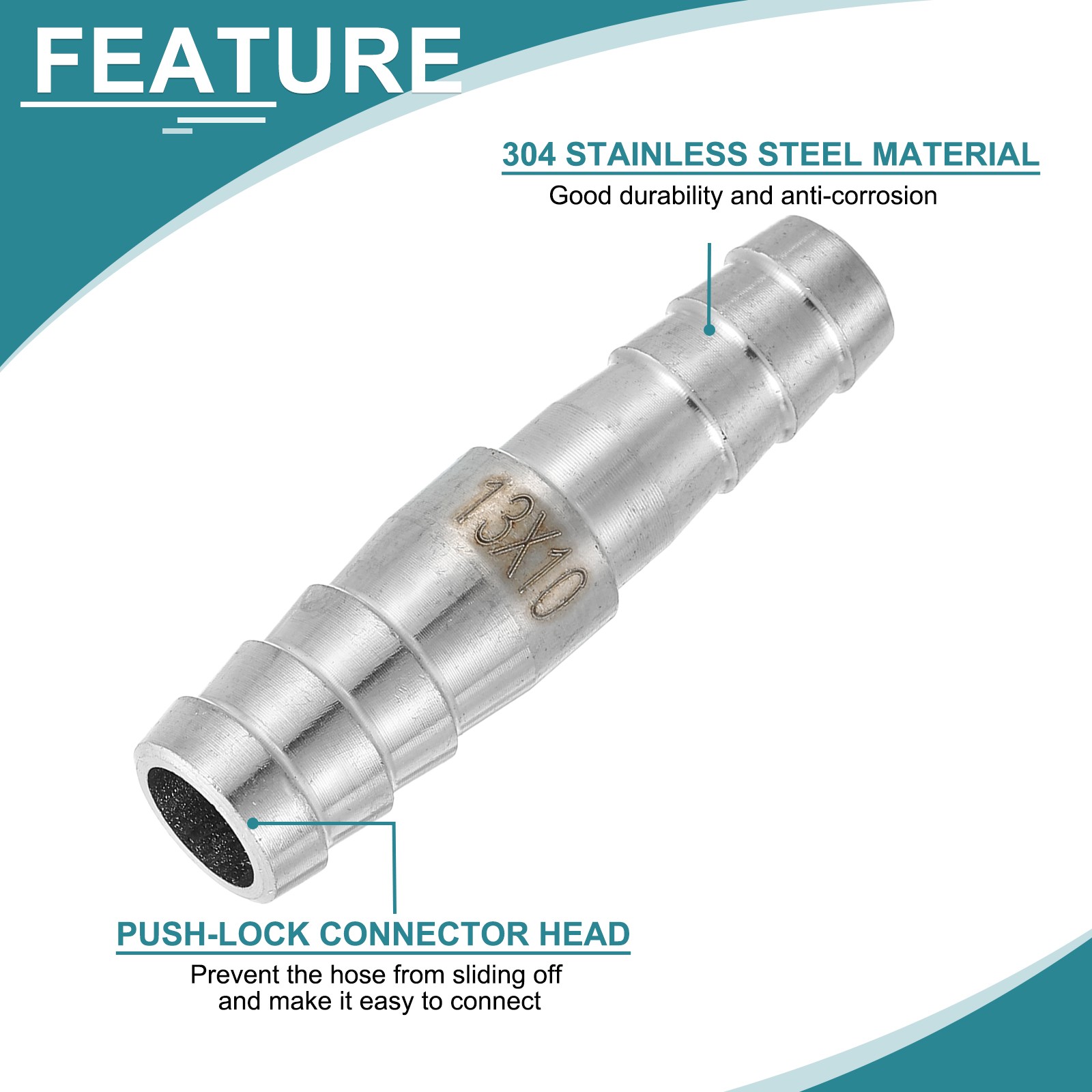 2Pcs 1/2″ to 3/8″ Hose Barb Reducer Pipe Fitting Stainless Steel Adapter