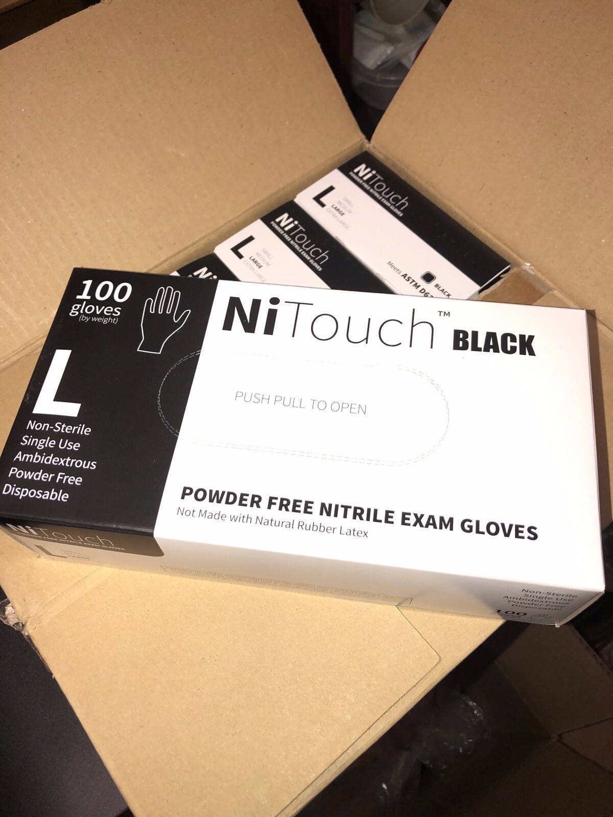 NiTouch Box Of 100 Powder Free Nitrile Gloves BLACK Large Made In Malaysia