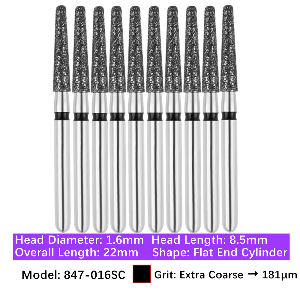 10pc Dental High Speed Diamond Burs Flat End Taper Friction Grip Polishing Burs