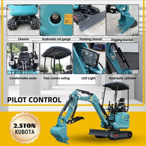 2.5Ton Mini Excavator Side Swing Digger Kubota D902 Diesel Engine+ 4 Attachments