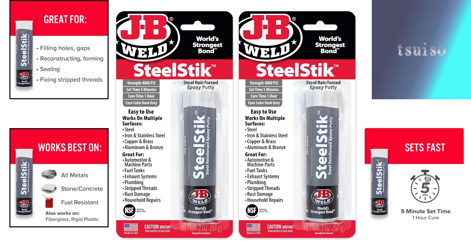 Steel Reinforced Epoxy Putty Stick – 1 Hour Cure, Waterproof, Dark Grey