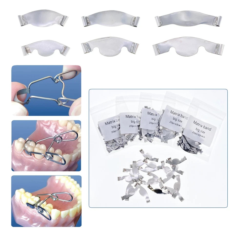 20Pcs/Pack Dental Saddle Contoured Metal Matrices Matrix Band /Spring clip A1-A6